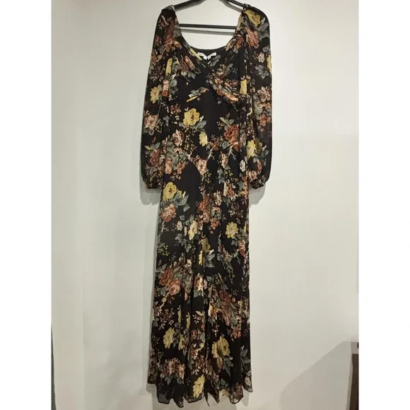 Veronica Beard Avani Dress Womens 6 Oxblood‎ Multi Silk Floral Maxi Long Sleeve